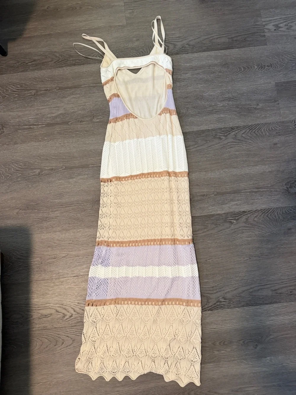 Torn by Ronny Kobo Striped Crochet Maxi Dress in Cream, Lavender and Tan - Picture 2 of 2